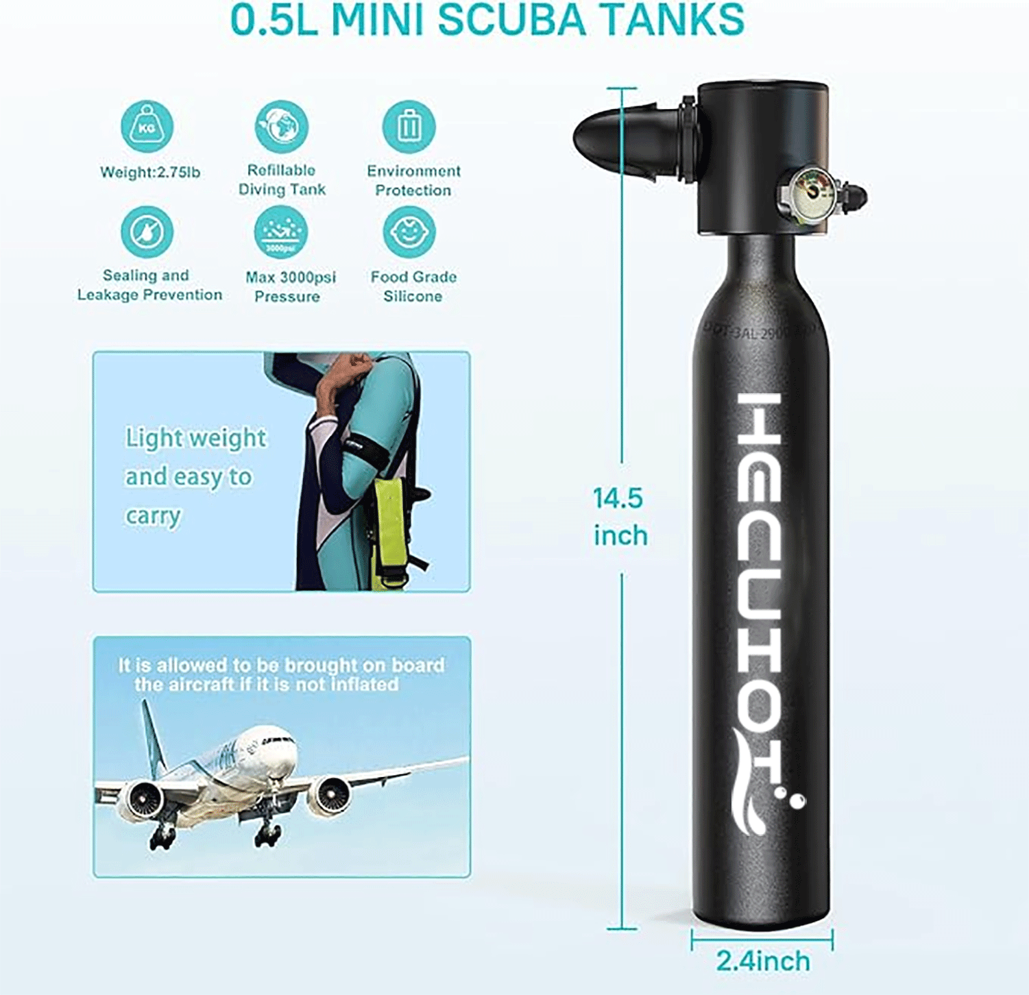 HECUIOI Mini Scuba Tank Attrez - Snorkel Dry Top recensione e prezzo